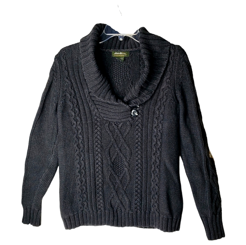 Eddie Bauer Shawl Collar Pullover Sweater L Cotton Gorp Granola Cabin Outdoor